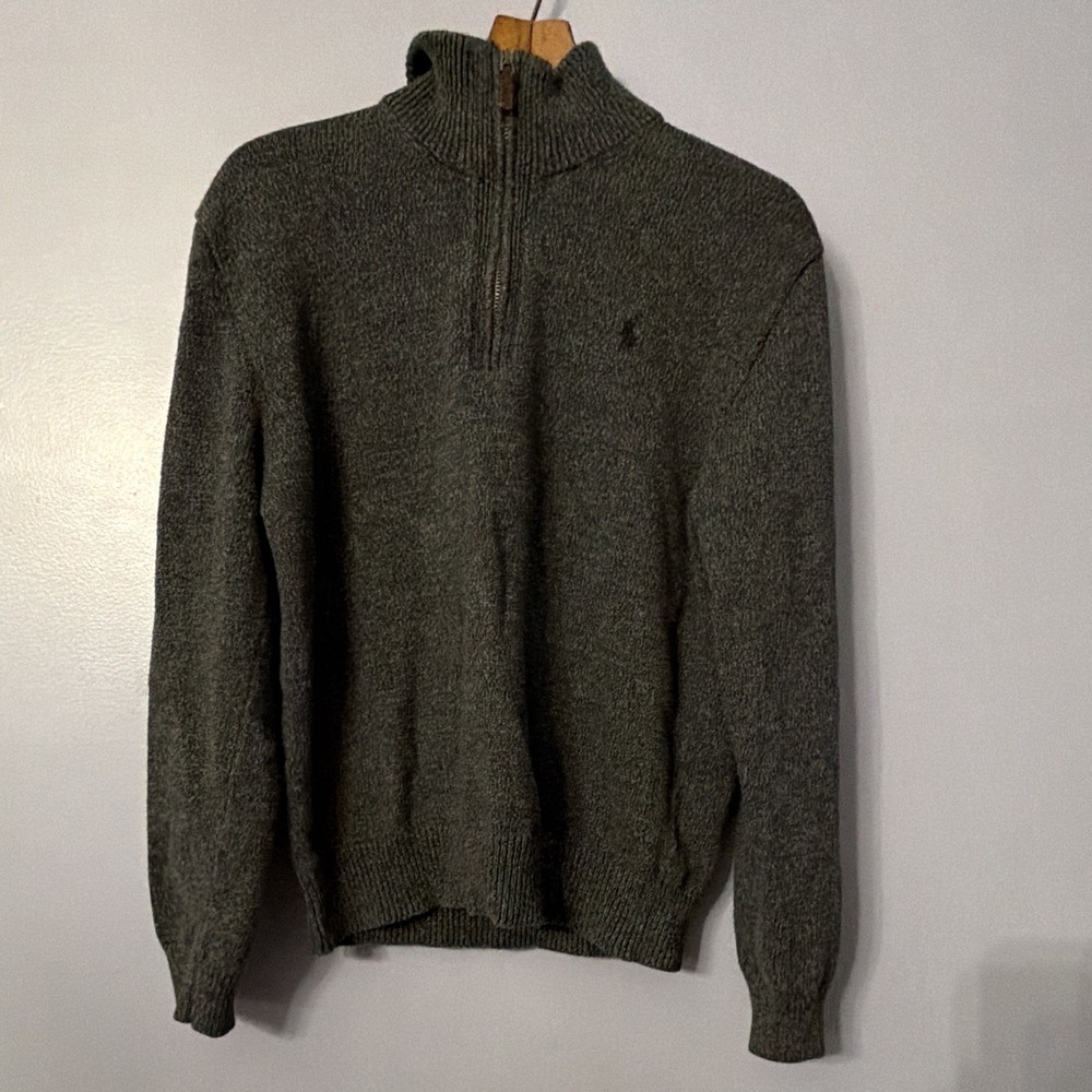 Polo Ralph Lauren Boy's M Gray Knit 1/4 Zip Mock Neck Sweater Preppy Old Money - Picture 11 of 12